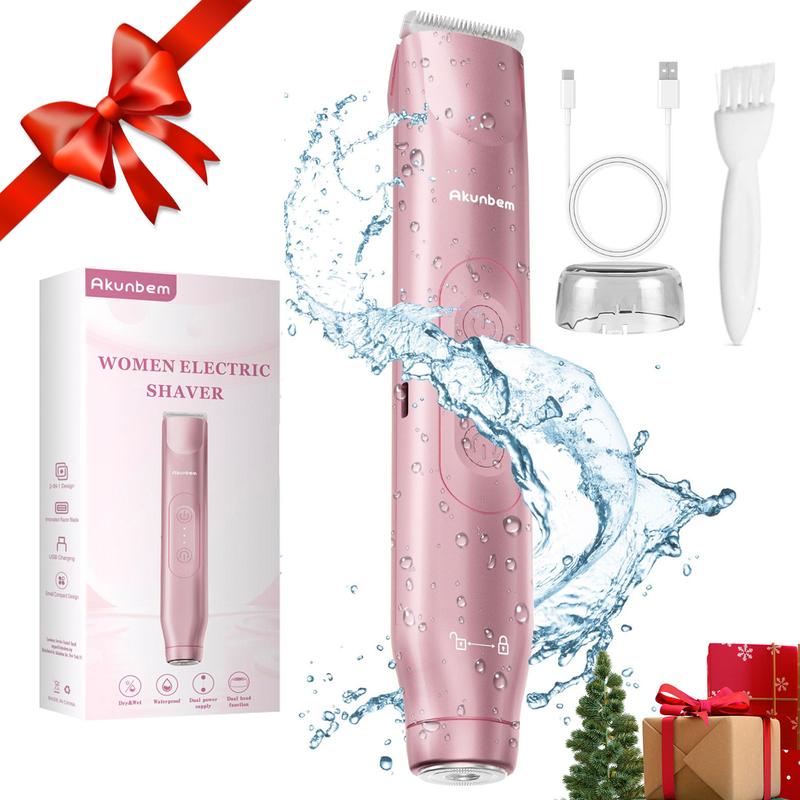 Electric Shaver and Razor Rechargeable 2-in-1 Body and Facial Epilator, Dual Heads for Painless Trimming of Pubic Hair, Face, Underarms and Legs, IPX7 Waterproof. Christmas Gift New Year Gift Shaving Grooming -