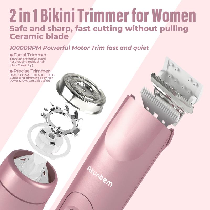 Electric Shaver and Razor Rechargeable 2-in-1 Body and Facial Epilator, Dual Heads for Painless Trimming of Pubic Hair, Face, Underarms and Legs, IPX7 Waterproof. Christmas Gift New Year Gift Shaving Grooming -