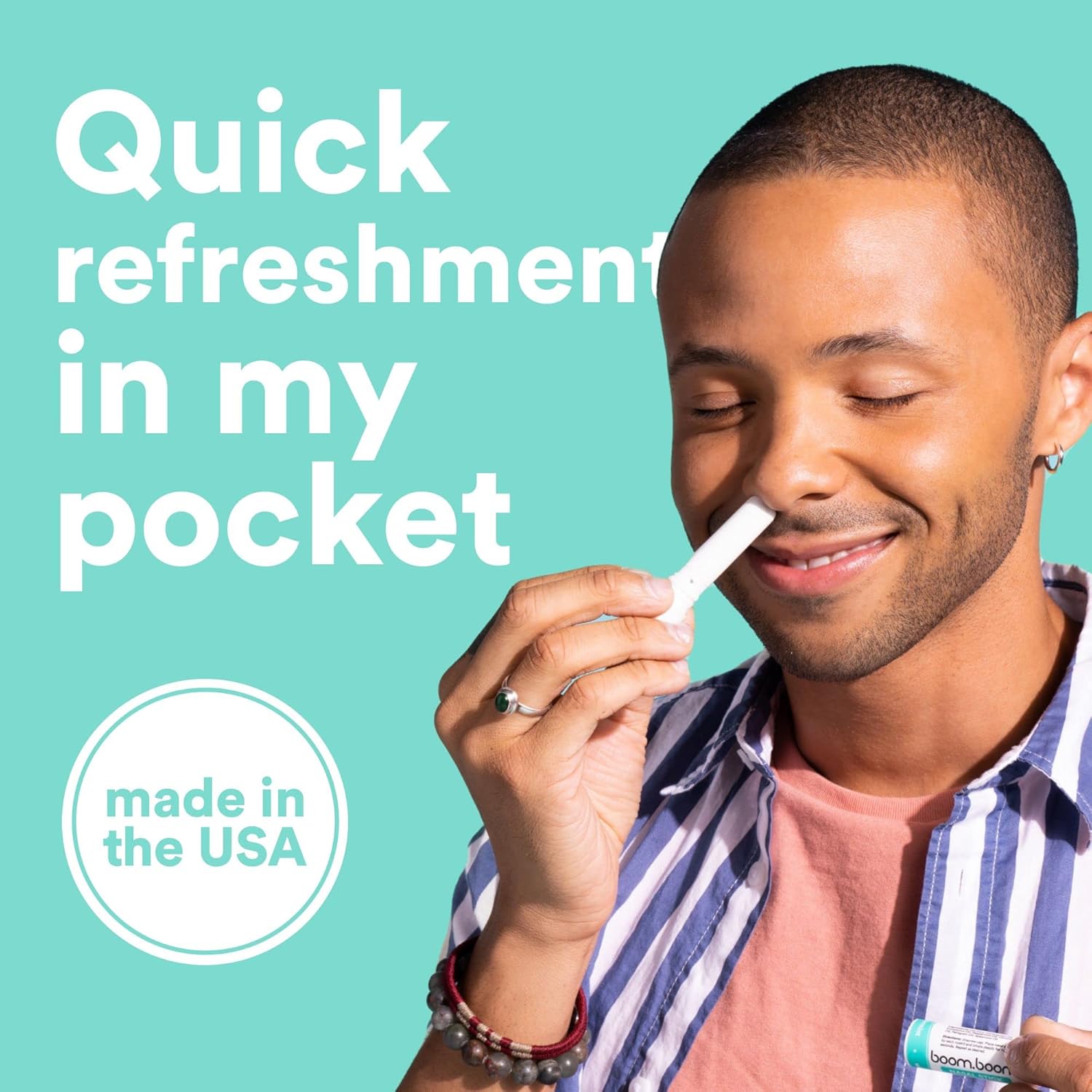 BoomBoom Nasal Stick (4 Pack) | Vapor Flow Technology | Better Breathing + Natural Focus | Cool Refreshing Sensation | Premium Essential Oils + Menthol Inhaler (Mint, Wintermint, Tropical, Spearmint)