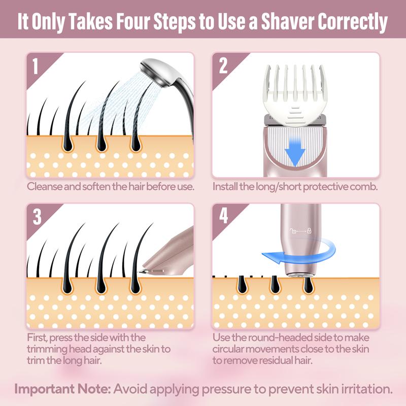 Electric Shaver and Razor Rechargeable 2-in-1 Body and Facial Epilator, Dual Heads for Painless Trimming of Pubic Hair, Face, Underarms and Legs, IPX7 Waterproof. Christmas Gift New Year Gift Shaving Grooming